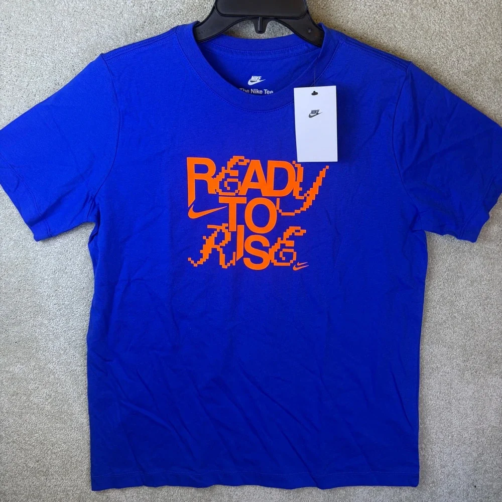 Nike Graphic T-Shirt Kids XL Blue Ready To Rise HV5223-480 Short Sleeve Boys NEW